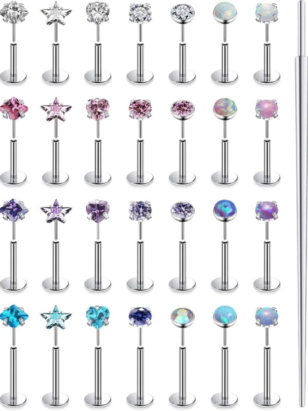 20G 18G 16G Threadless Flat Back Earrings & Nose Studs - Surgical Steel Piercing
